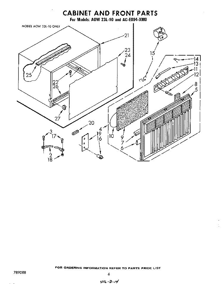 SECTION Diagram and Parts List for ACE094XM0  Whirlpool Air Conditioner