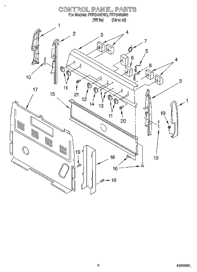 CONTROL PANEL Diagram and Parts List for FEP320GN0  Roper Range