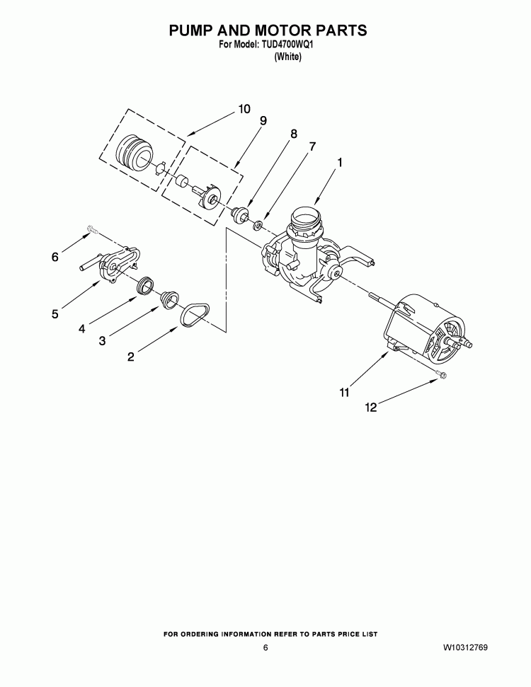 PUMP AND MOTOR PARTS Diagram and Parts List for TUD4700WQ1  Estate Dishwasher