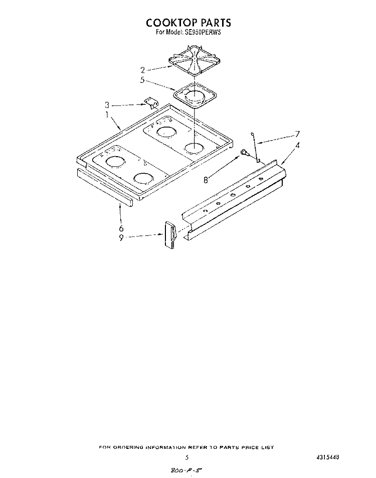 COOKTOP Diagram and Parts List for SE950PERW5  Whirlpool Range