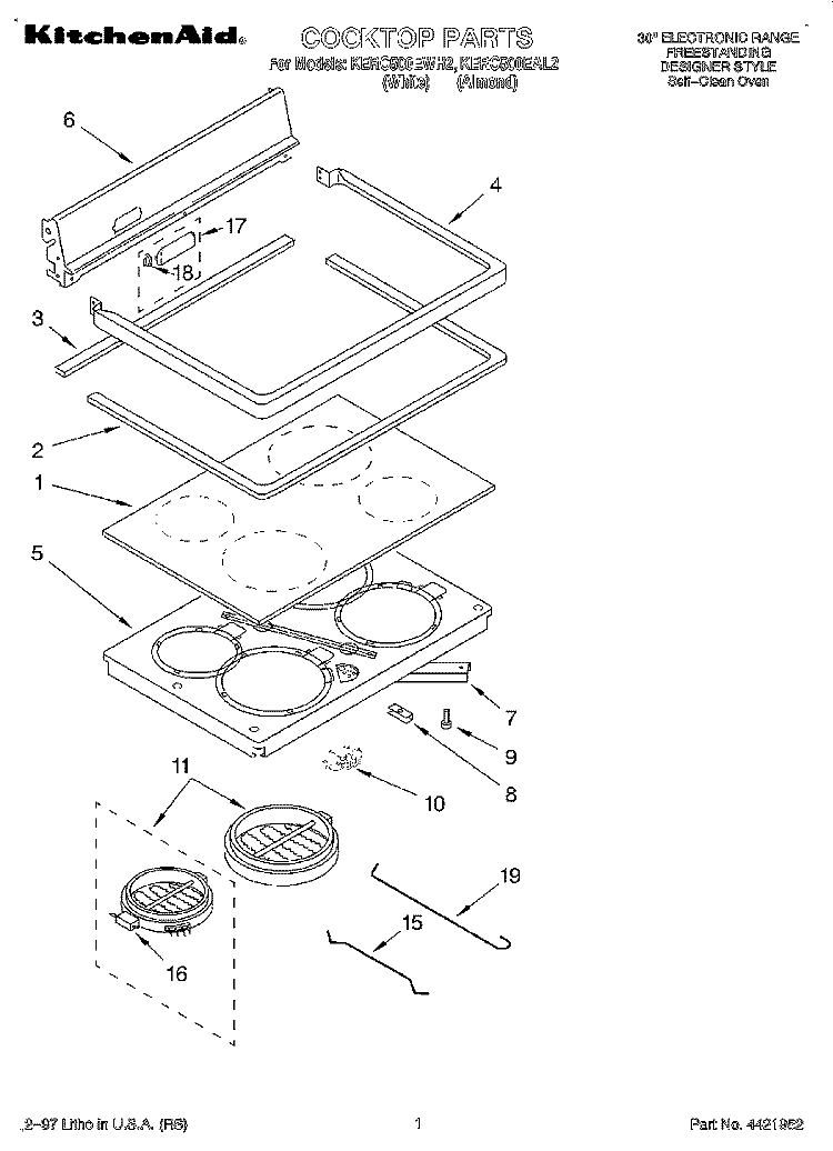 COOKTOP Diagram and Parts List for KERC500EAL2  KitchenAid Range