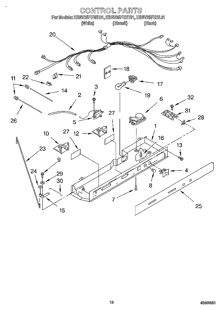 CONTROL Diagram and Parts List for KSRV25FHBT01  KitchenAid Refrigerator