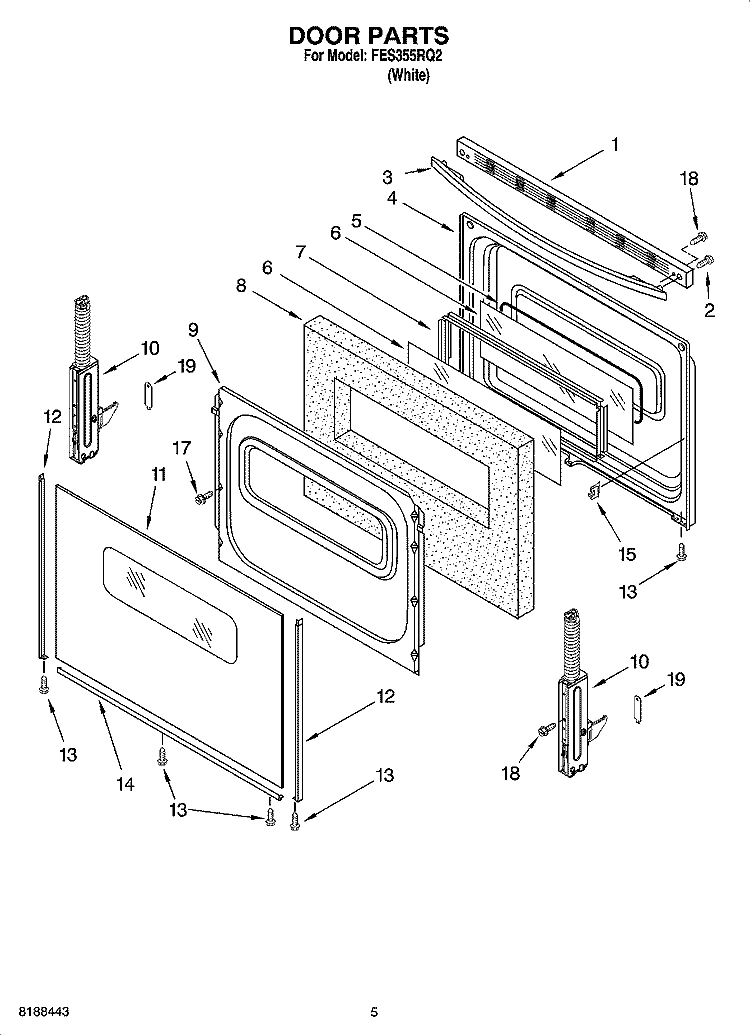 DOOR PARTS Diagram and Parts List for FES355RQ2  Roper Range