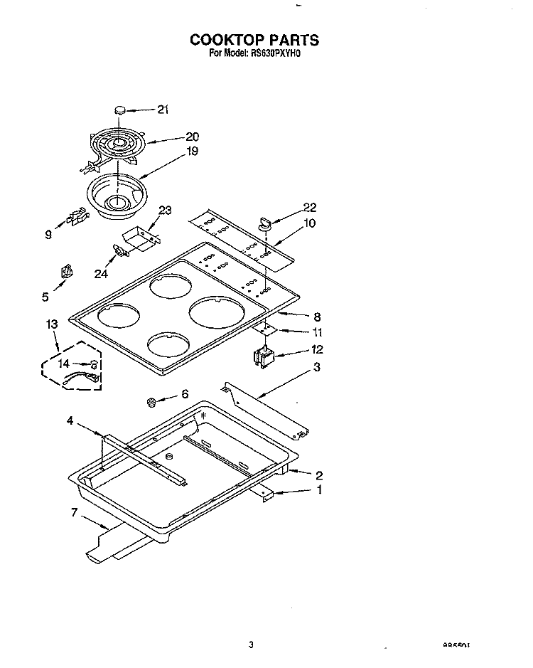 COOKTOP Diagram and Parts List for RS630PXYH0  Whirlpool Range
