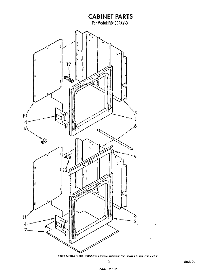 CABINET Diagram and Parts List for RB130PXV3  Whirlpool Wall Oven