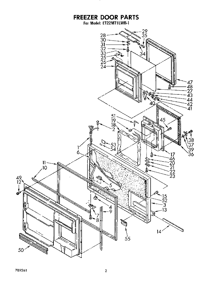 FREEZER DOOR Diagram and Parts List for ET22MT1LWR1  Whirlpool Refrigerator