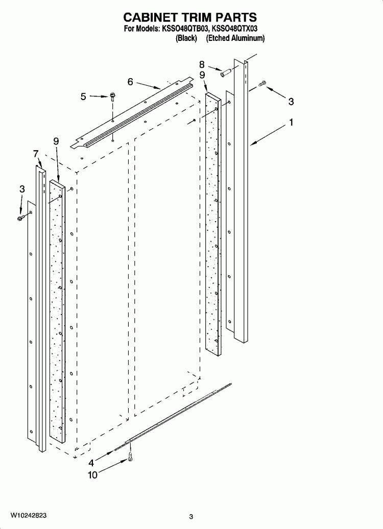 CABINET TRIM PARTS Diagram and Parts List for KSSO48QTB03  KitchenAid Refrigerator