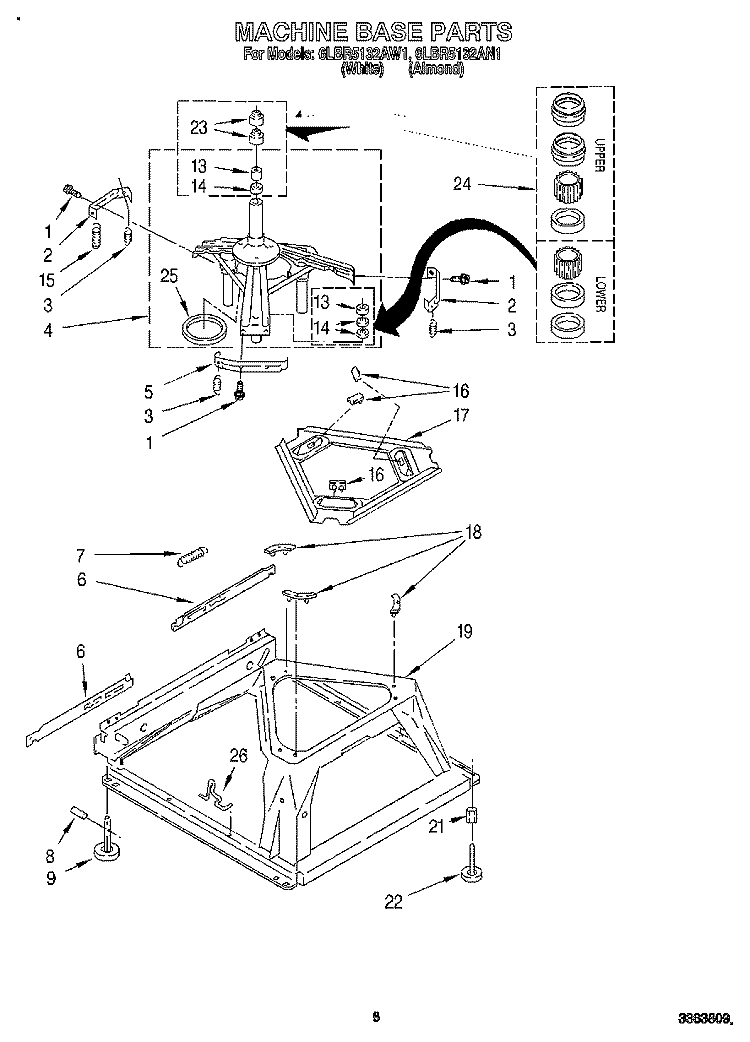 MACHINE BASE Diagram and Parts List for 6LBR5132AN1  Whirlpool Washer