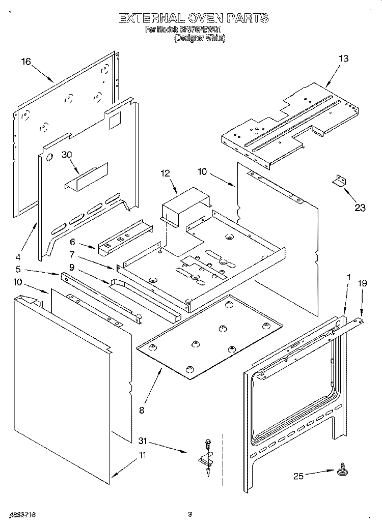 EXTERNAL OVEN Diagram and Parts List for SF370PEWQ1  Whirlpool Range