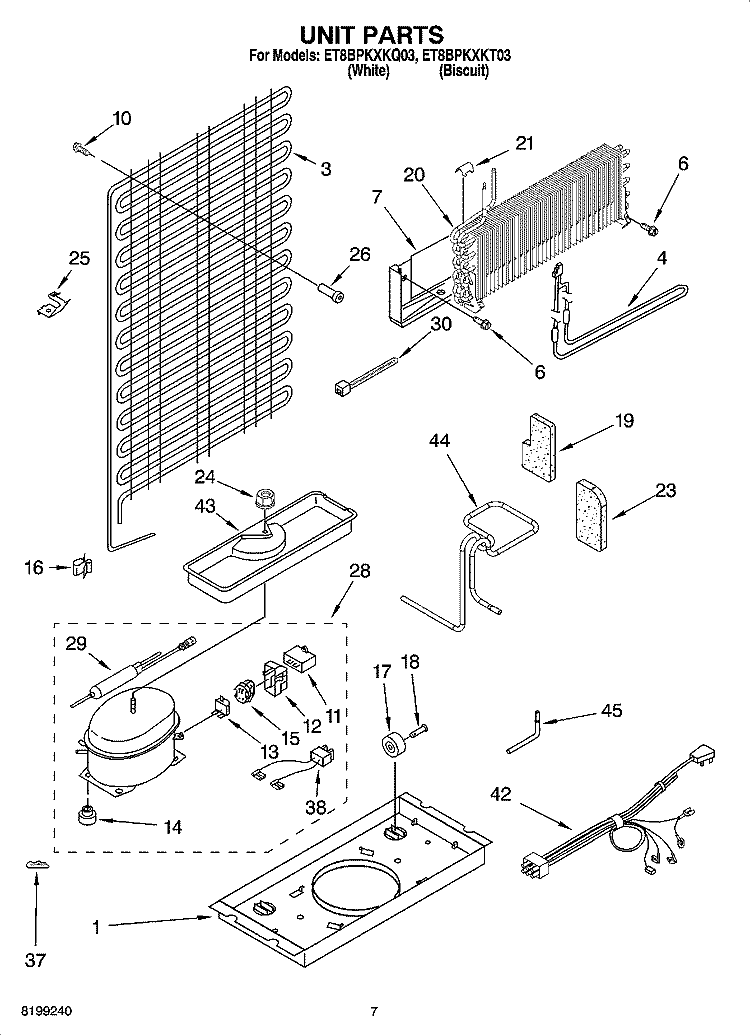 UNIT PARTS Diagram and Parts List for ET8BPKXKT03  Whirlpool Refrigerator