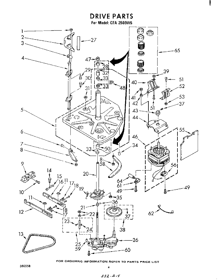 DRIVE Diagram and Parts List for CFA2500W5  Whirlpool Washer