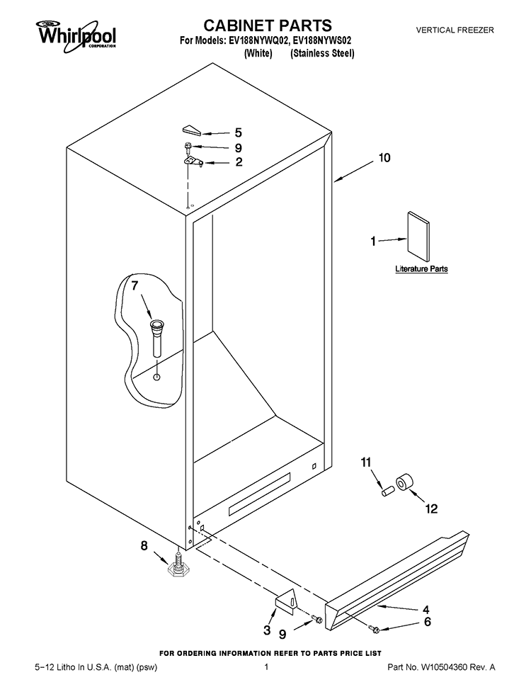 CABINET PARTS Diagram and Parts List for EV188NYWQ02  Whirlpool Freezer