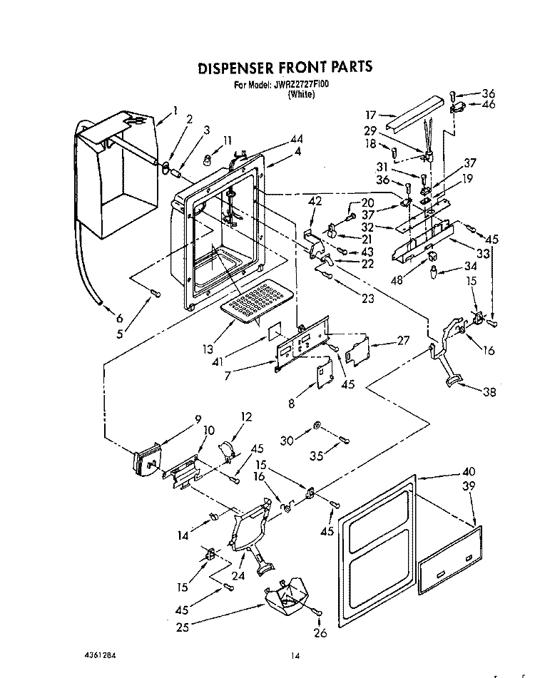 DISPENSER FRONT Diagram and Parts List for JWRZ2727FI00  Whirlpool Refrigerator