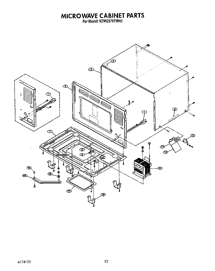 MICROWAVE CABINET Diagram and Parts List for KEMS376TWH2  KitchenAid Microwave Oven Combo