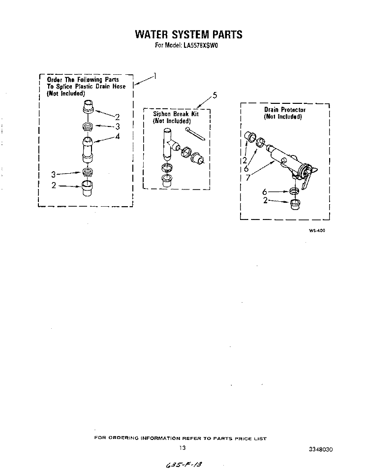 WATER SYSTEM Diagram and Parts List for LA5578XSW0  Whirlpool Washer