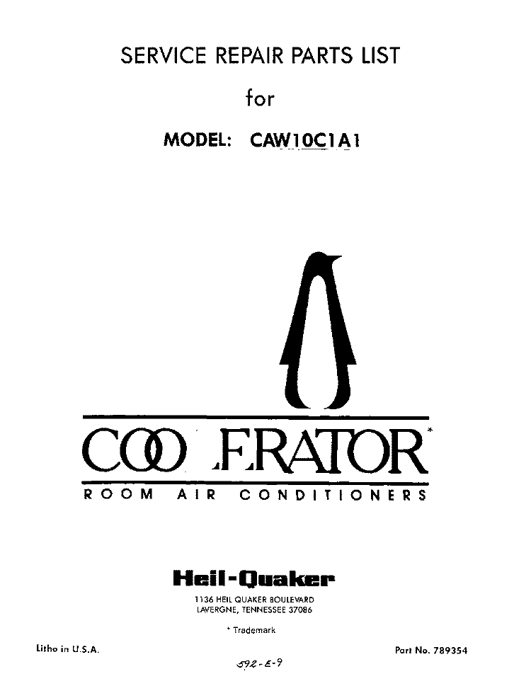 SECTION Diagram and Parts List for CAW10C1A1  Whirlpool Air Conditioner