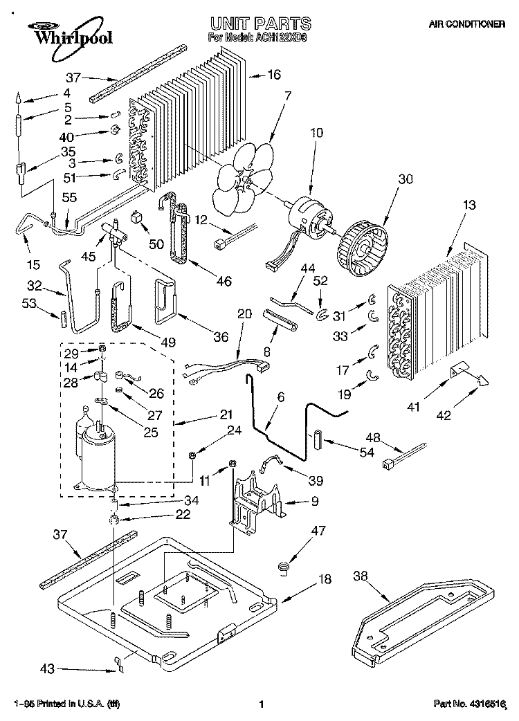 UNIT, LITERATURE Diagram and Parts List for ACH122XD0  Whirlpool Air Conditioner