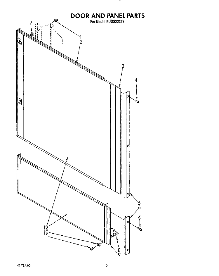 DOOR AND PANEL Diagram and Parts List for KUDS220T3  KitchenAid Dishwasher