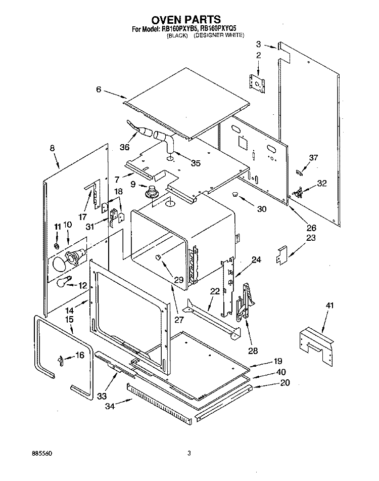 OVEN Diagram and Parts List for RB160PXYQ5  Whirlpool Wall Oven