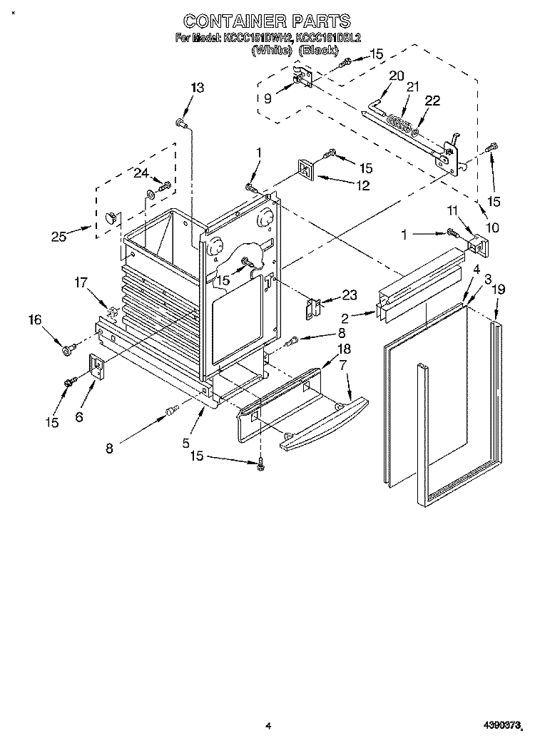 CONTAINER Diagram and Parts List for KCCC151DWH2  KitchenAid Trash Compactor
