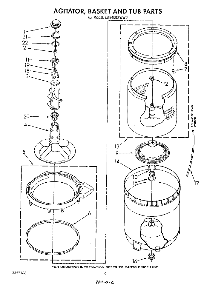 AGITATOR, BASKET AND TUB Diagram and Parts List for LA8400XWF0  Whirlpool Washer