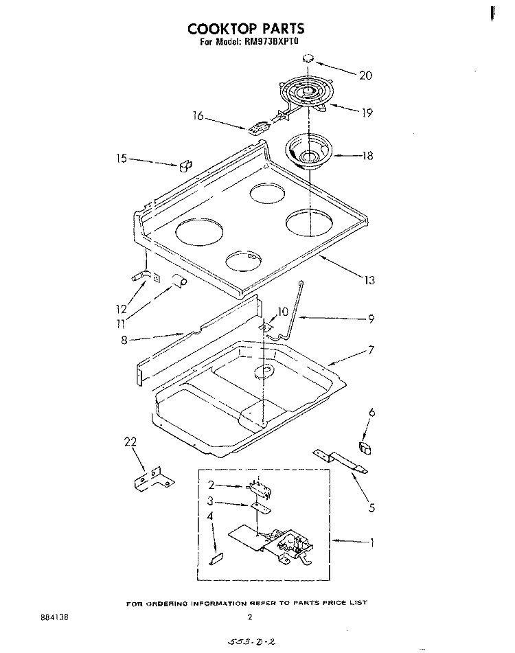COOKTOP Diagram and Parts List for RM973BXPT0  Whirlpool Microwave Oven Combo