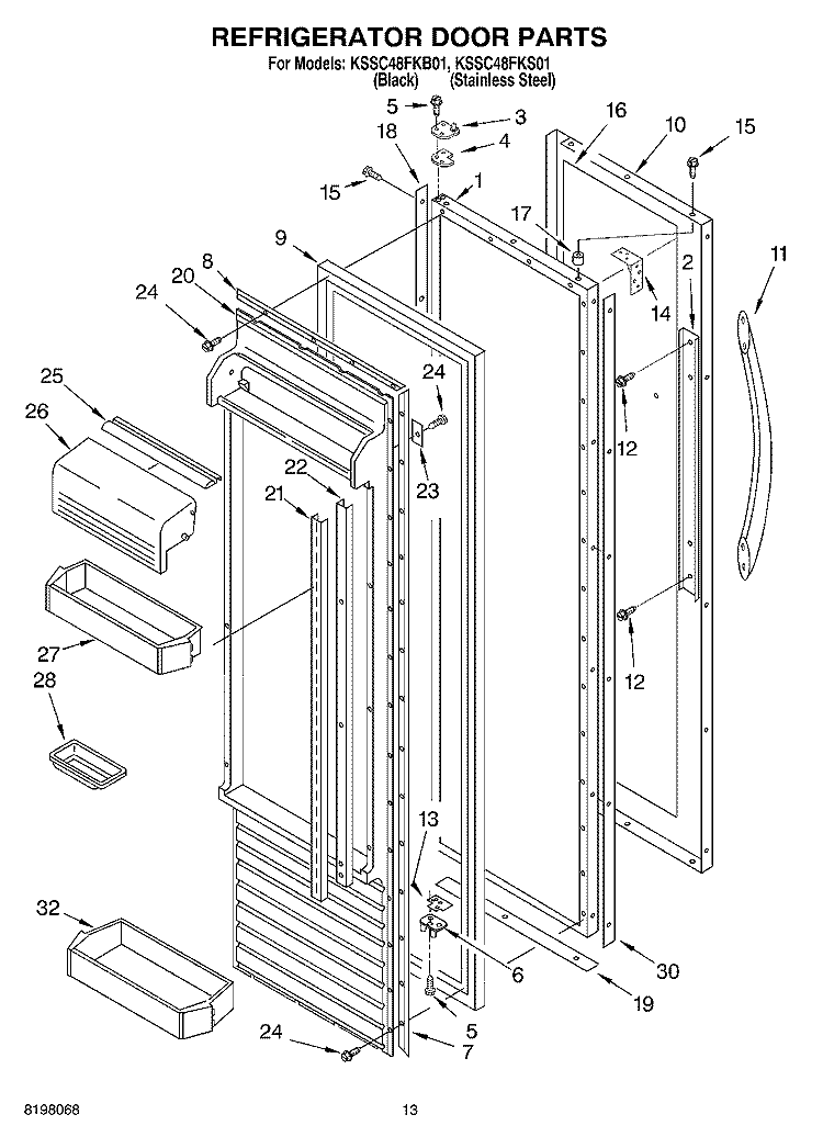 REFRIGERATOR DOOR Diagram and Parts List for KSSC48FKB01  KitchenAid Refrigerator