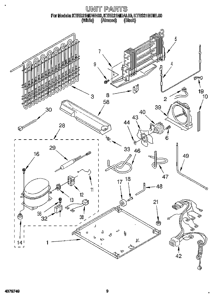 UNIT Diagram and Parts List for KTRS21MDBL00  KitchenAid Refrigerator