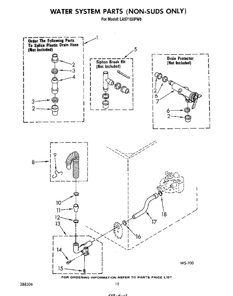 WATER SYSTEM (NON SUDS ONLY) Diagram and Parts List for LA5715XPW0  Whirlpool Washer