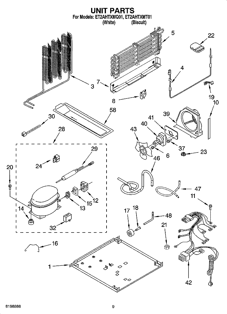 UNIT PARTS Diagram and Parts List for ET2AHTXMT01  Whirlpool Refrigerator