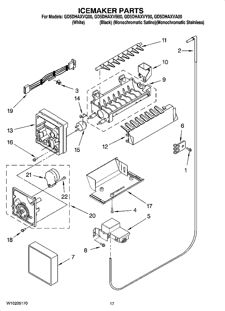 ICEMAKER PARTS Diagram and Parts List for GD5DHAXVY00  Whirlpool Refrigerator
