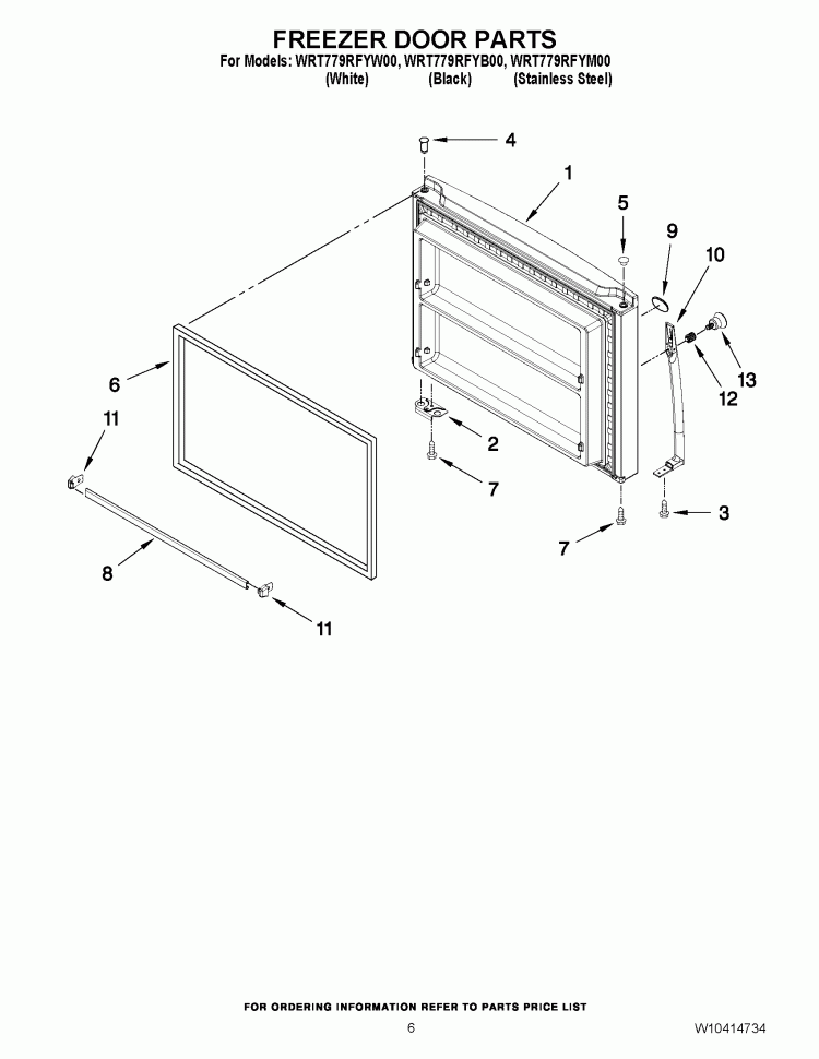 FREEZER DOOR PARTS Diagram and Parts List for WRT779RFYM00  Whirlpool Refrigerator