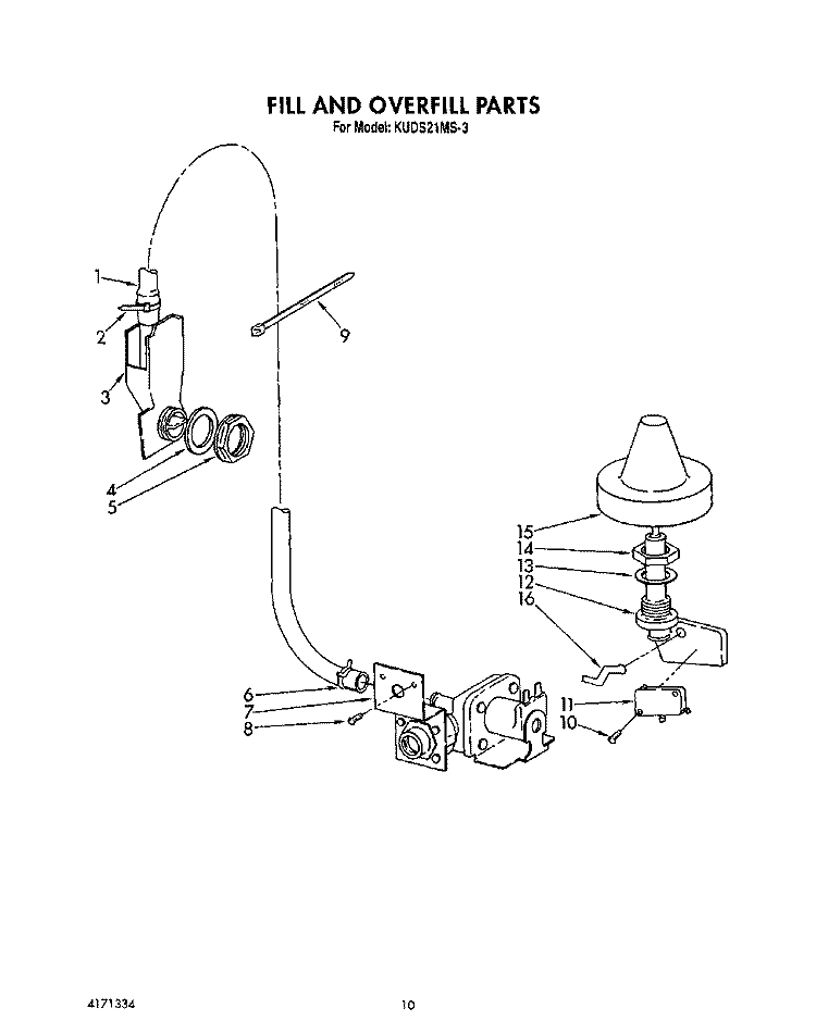 FILL AND OVERFILL Diagram and Parts List for KUDS21MS3  KitchenAid Dishwasher
