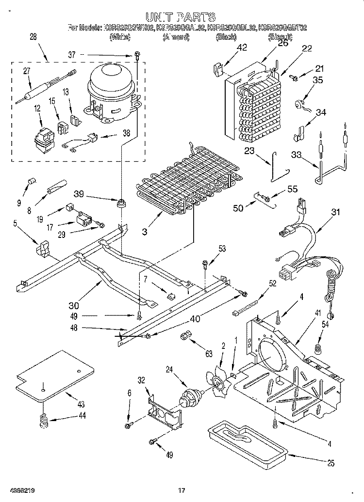 UNIT Diagram and Parts List for KSRS25QGWH02  KitchenAid Refrigerator