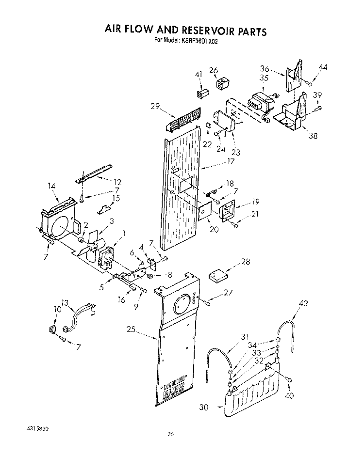 AIR FLOW AND RESERVOIR Diagram and Parts List for KSRF36DTX02  KitchenAid Refrigerator