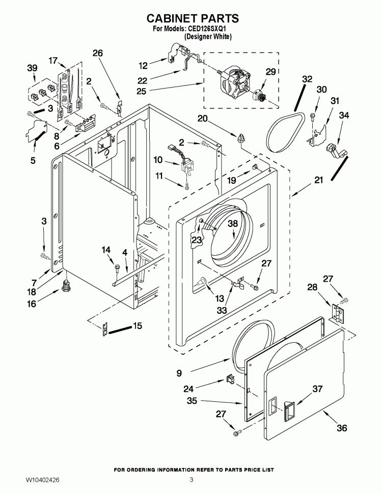 CABINET PARTS Diagram and Parts List for CED126SXQ1  Whirlpool Dryer