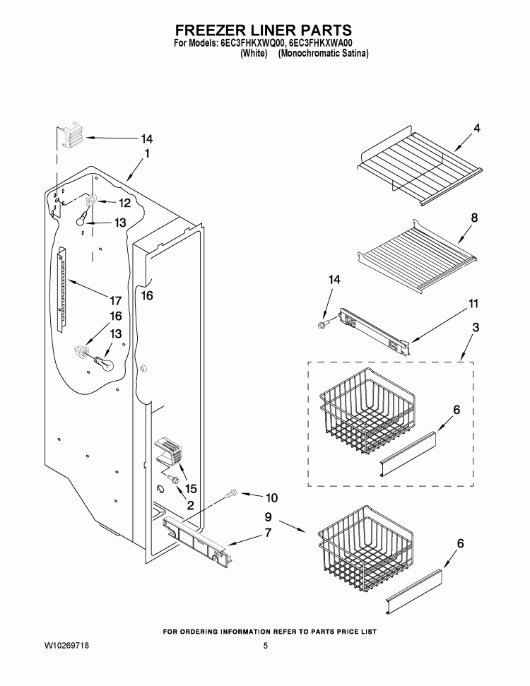 FREEZER LINER PARTS Diagram and Parts List for 6EC3FHKXWA00  Whirlpool Refrigerator