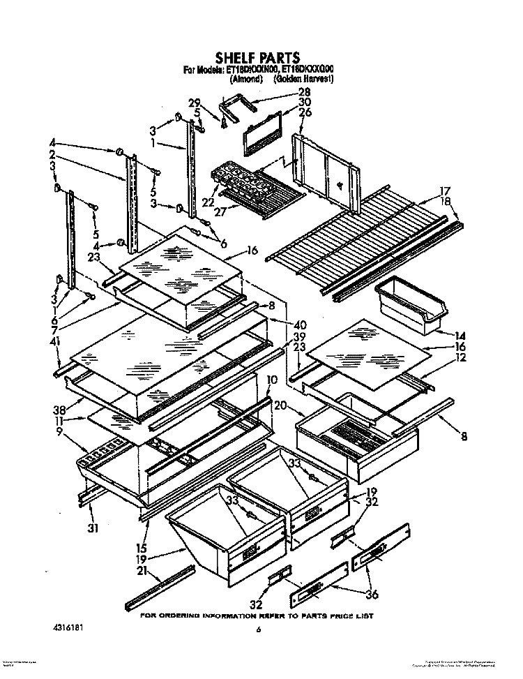 SHELF, OPTIONAL Diagram and Parts List for ET18DKXXN00  Whirlpool Refrigerator