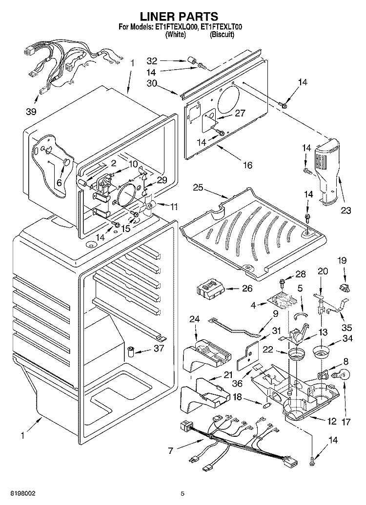 LINER Diagram and Parts List for ET1FTEXLT00  Whirlpool Refrigerator