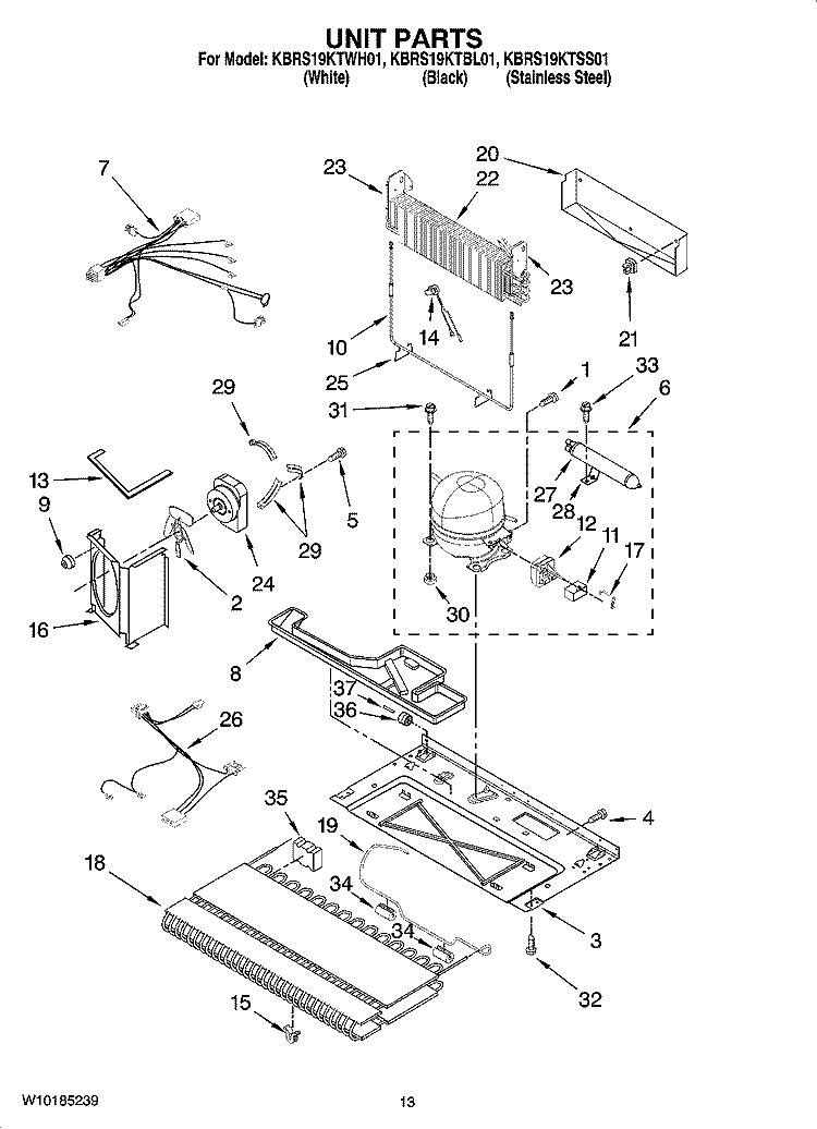 UNIT PARTS Diagram and Parts List for KBRS19KTSS01  KitchenAid Refrigerator