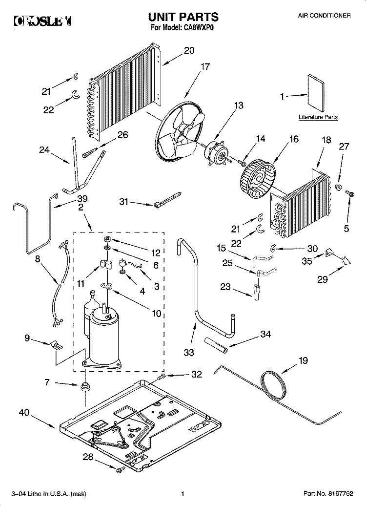UNIT PARTS Diagram and Parts List for CA8WXP0  Crosley Air Conditioner
