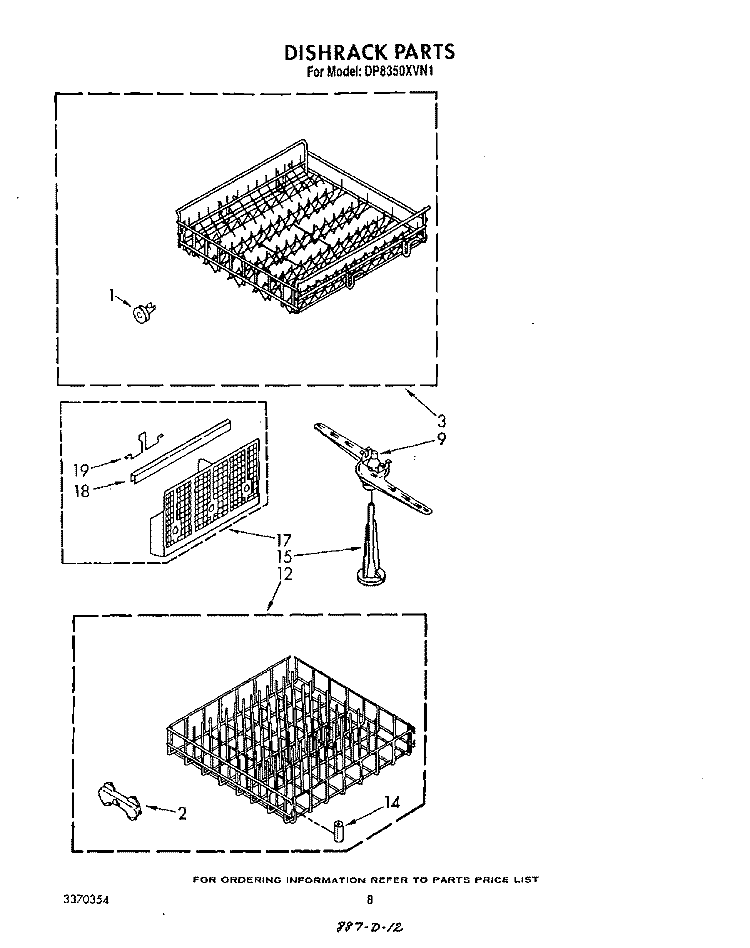 DISHRACK Diagram and Parts List for DP8350XVN1  Whirlpool Dishwasher