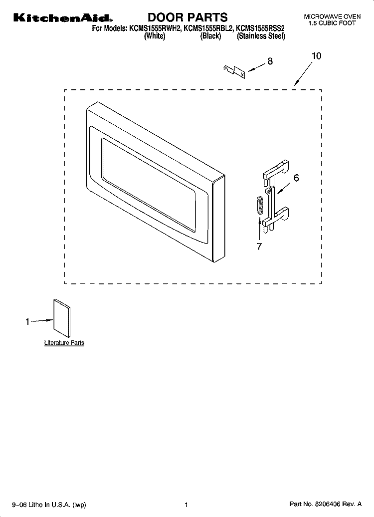 DOOR PARTS Diagram and Parts List for KCMS1555RBL2  KitchenAid Microwave