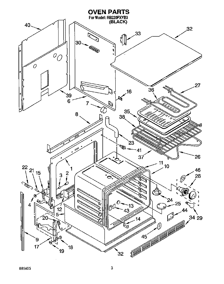 OVEN, LITERATURE Diagram and Parts List for RB220PXYB3  Whirlpool Wall Oven