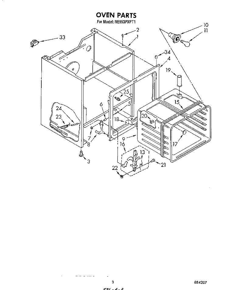 OVEN Diagram and Parts List for RE953PXPT1  Whirlpool Range