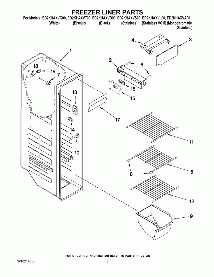 FREEZER LINER PARTS Diagram and Parts List for ED2KHAXVA00  Whirlpool Refrigerator