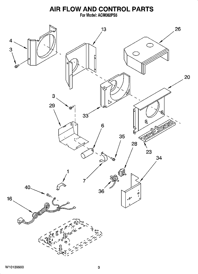 AIR FLOW AND CONTROL PARTS Diagram and Parts List for ACM082PS5  Whirlpool Air Conditioner