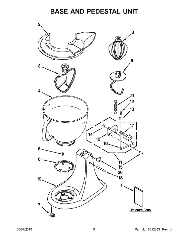 BASE AND PEDESTAL UNIT Diagram and Parts List for 5KSM150PSEBZ4  KitchenAid Mixer
