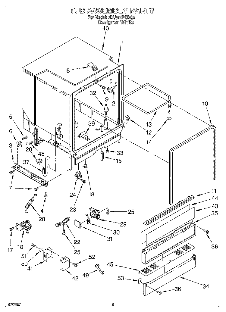 TUB ASSEMBLY Diagram and Parts List for 7DU900PCDQ2  Whirlpool Dishwasher