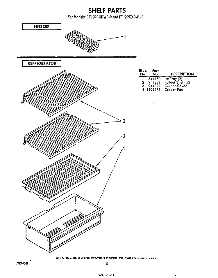 SHELF , NOT ILLUSTRATED AND OPTIONAL Diagram and Parts List for ET12PCXRWR0  Whirlpool Refrigerator